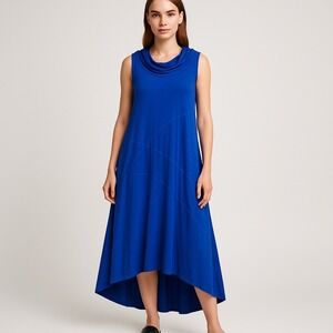 Heartstring Womens XL Blue Sleeveless Cowl Neck High Low Midi Dress Flowy Comfy